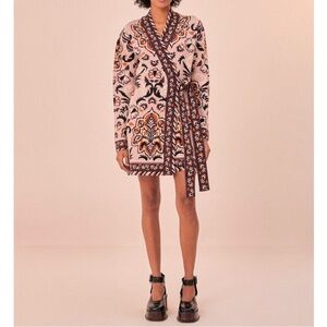 FARM Rio Pink and Black Floral Long Sleeve Dress